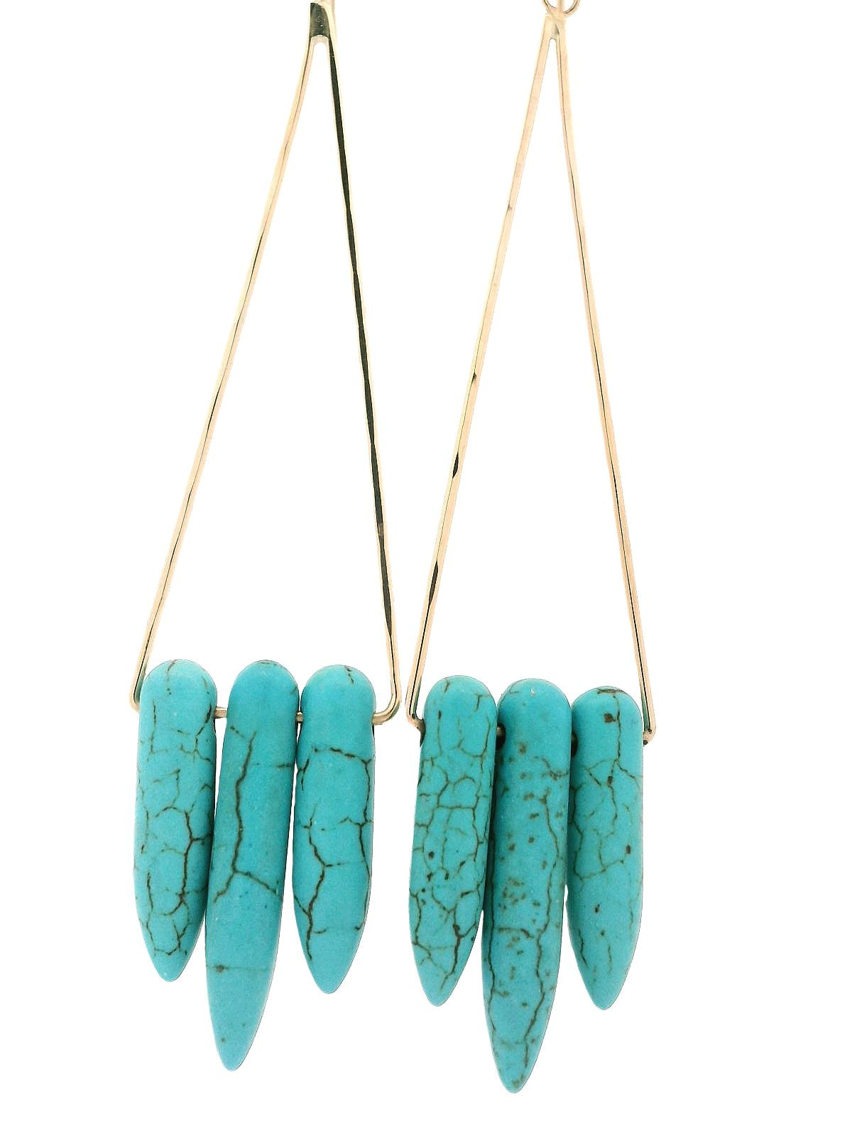 Goldfilled Triple Turquoise Dyed Howlite Dangle Earrings