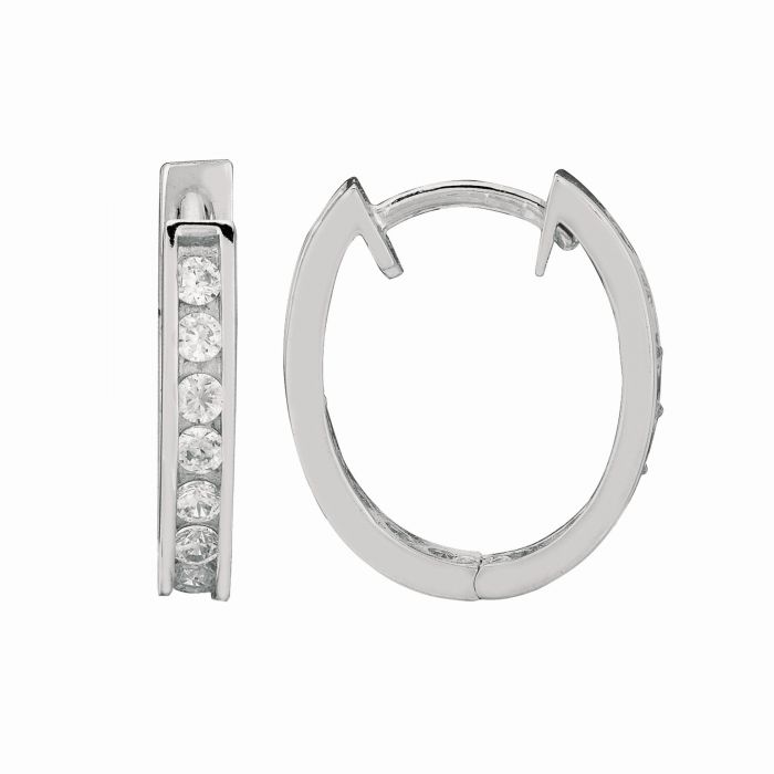 Sterling Silver Oval CZ Hoop Earrings measuring 3 x15mm