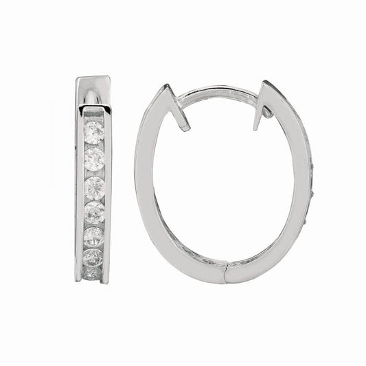Sterling Silver Oval CZ Hoop Earrings measuring 3 x15mm