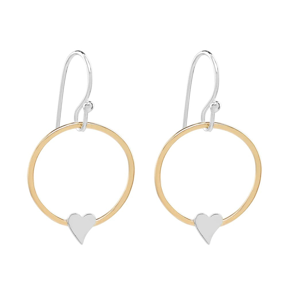 Goldfilled/Sterling Silver Heart and Circle Dangle Earrings
