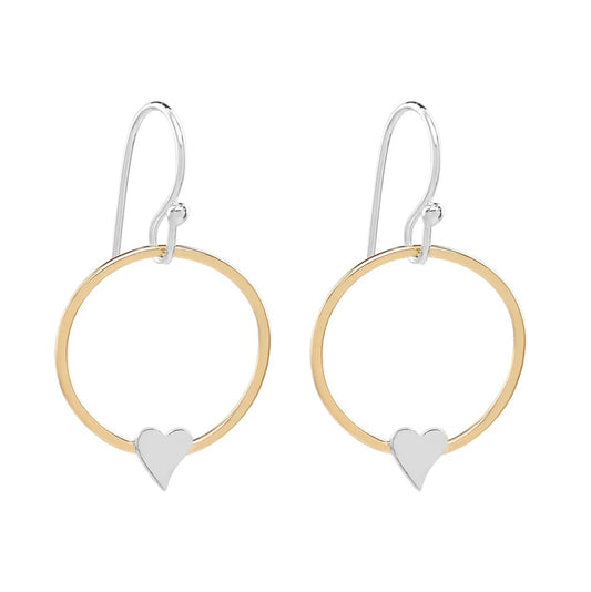 Goldfilled/Sterling Silver Heart and Circle Dangle Earrings
