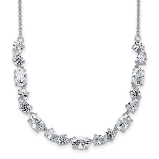 Sterling Silver Rhodium-plated Fancy Cut Cubic Zirconia Necklace, 18''
